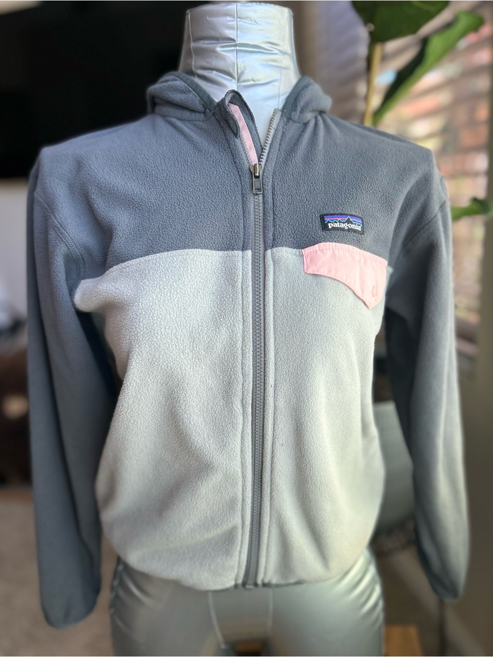 Patagonia Kids Hooded Puffer Jacket - Gray & Light Pink